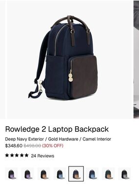 Lo & Sons Navy Backpack with Brown Front Pocket and Gold Accents